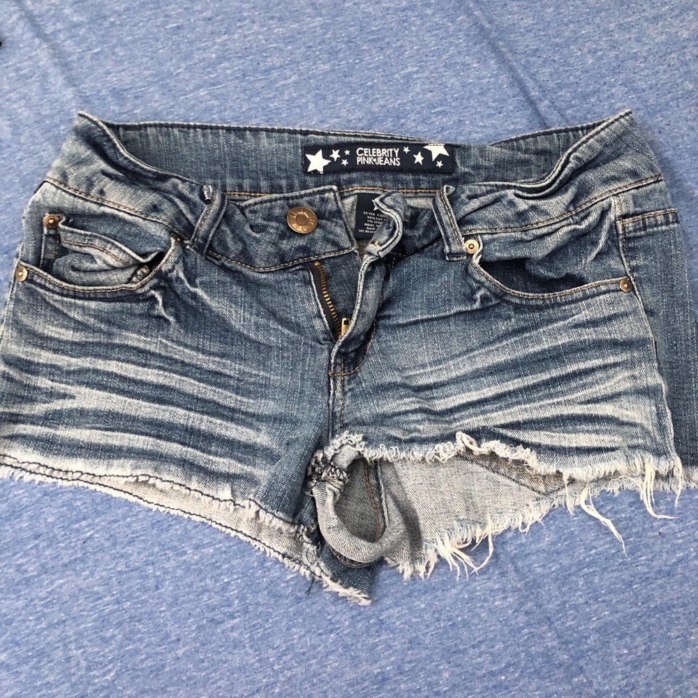 Simple flare jean shorts